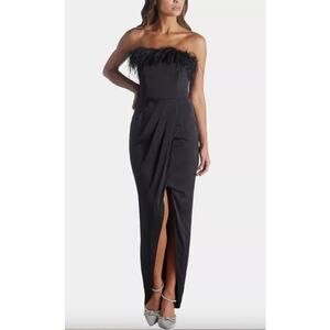 Aidan Mattox Dress Size 4 Feather Trim Strapless High-Low Gown Black $295